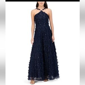 Eliza J Navy Embellished Halter Maxi Dress